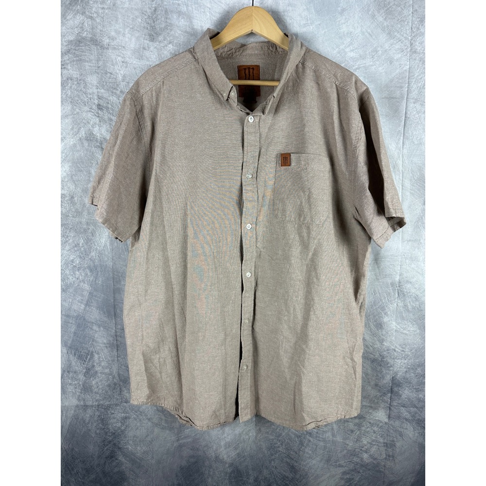 Java Monster Energy Mens Tan Khaki Cotton Short Sleeve Button Up Shirt Large